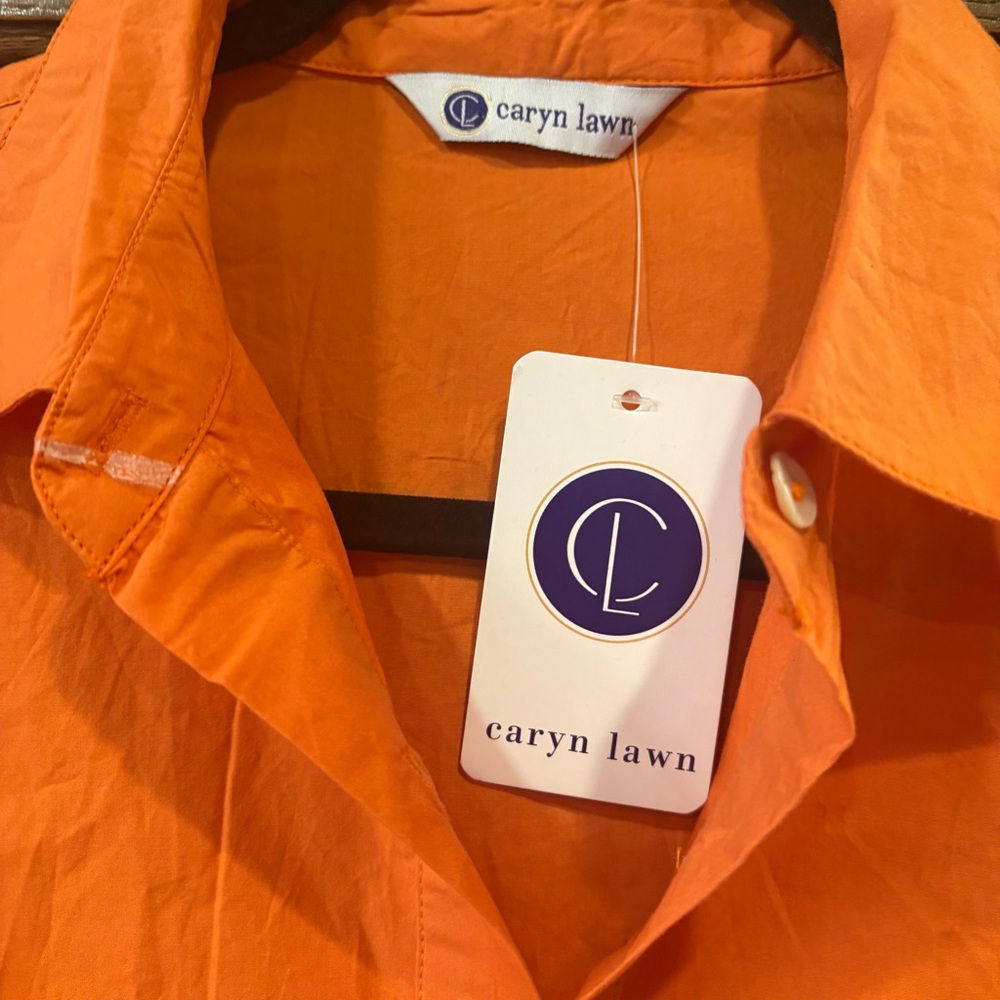 Caryn Lawn NWT $182 Cotton Pleated Drop Waist Dress OSFM Pockets Burnt Orange - Picture 4 of 9